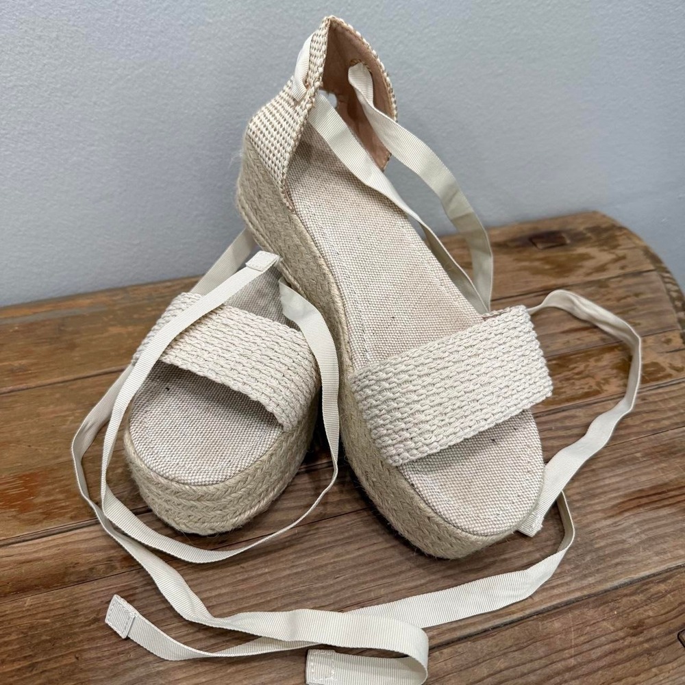 Unbranded Espadrille Wedge Sandals Women 41 Cream Excellent Lace Up Boho